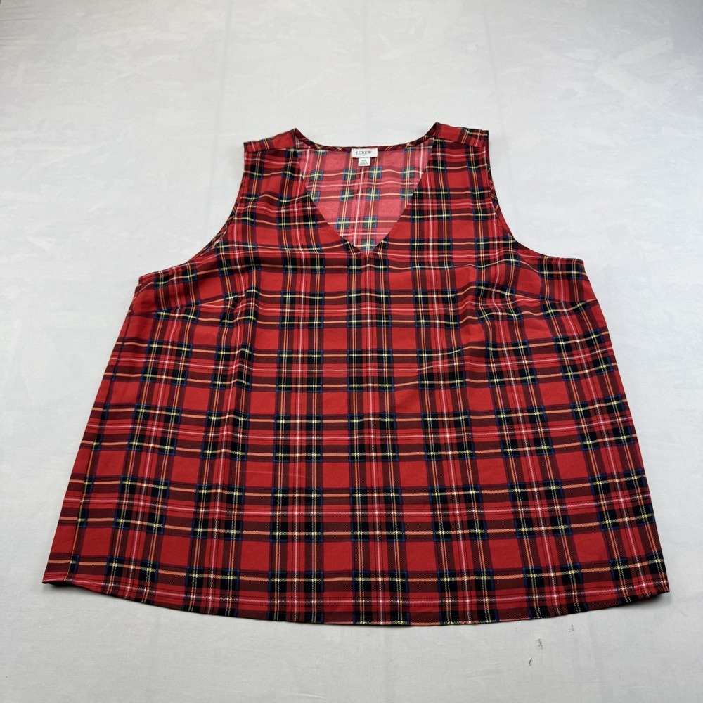 J.Crew Women's XL Red Tartan Plaid Sleeveless V Neck Blouse Top